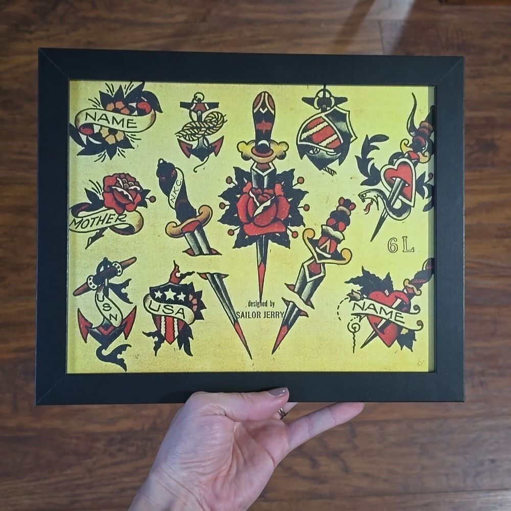 NWT, Framed American Traditional Style Tattoo Flash Art Print